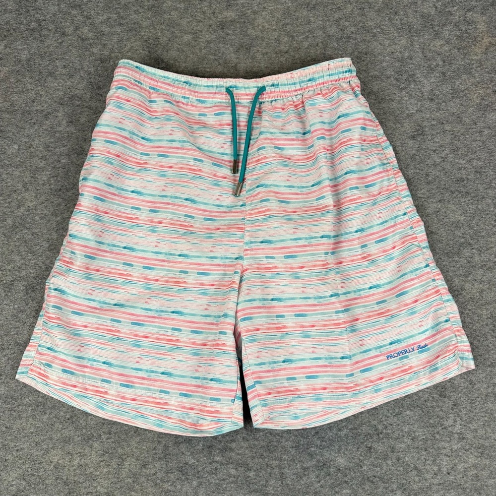 Properly Tied Swim Trunks 7" Lined Pockets Water Color Striped Mens Large L